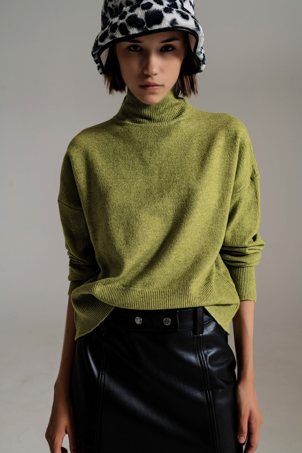 Green Turtleneck Sweater in a Soft Knitted Fabric