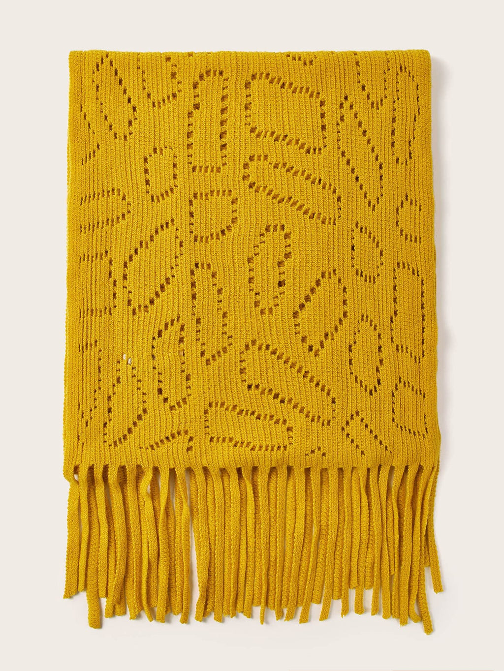 Solid Hollow Out Tassel Hem Scarf