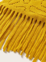 Solid Hollow Out Tassel Hem Scarf