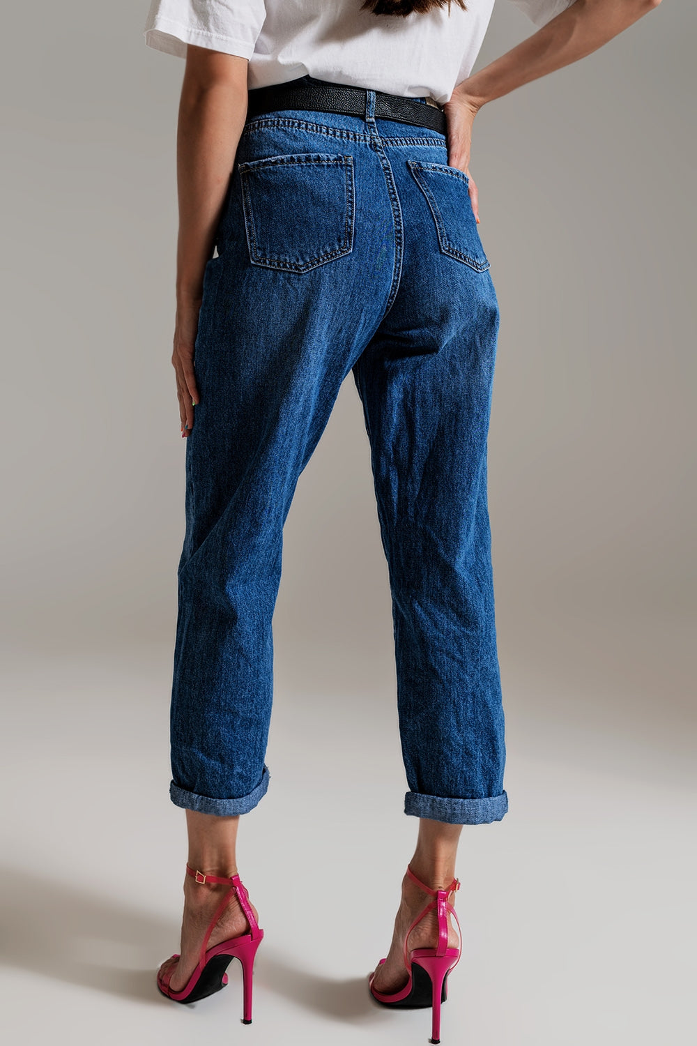 Mom Jeans With Embellished Details in Mid Blue Wash