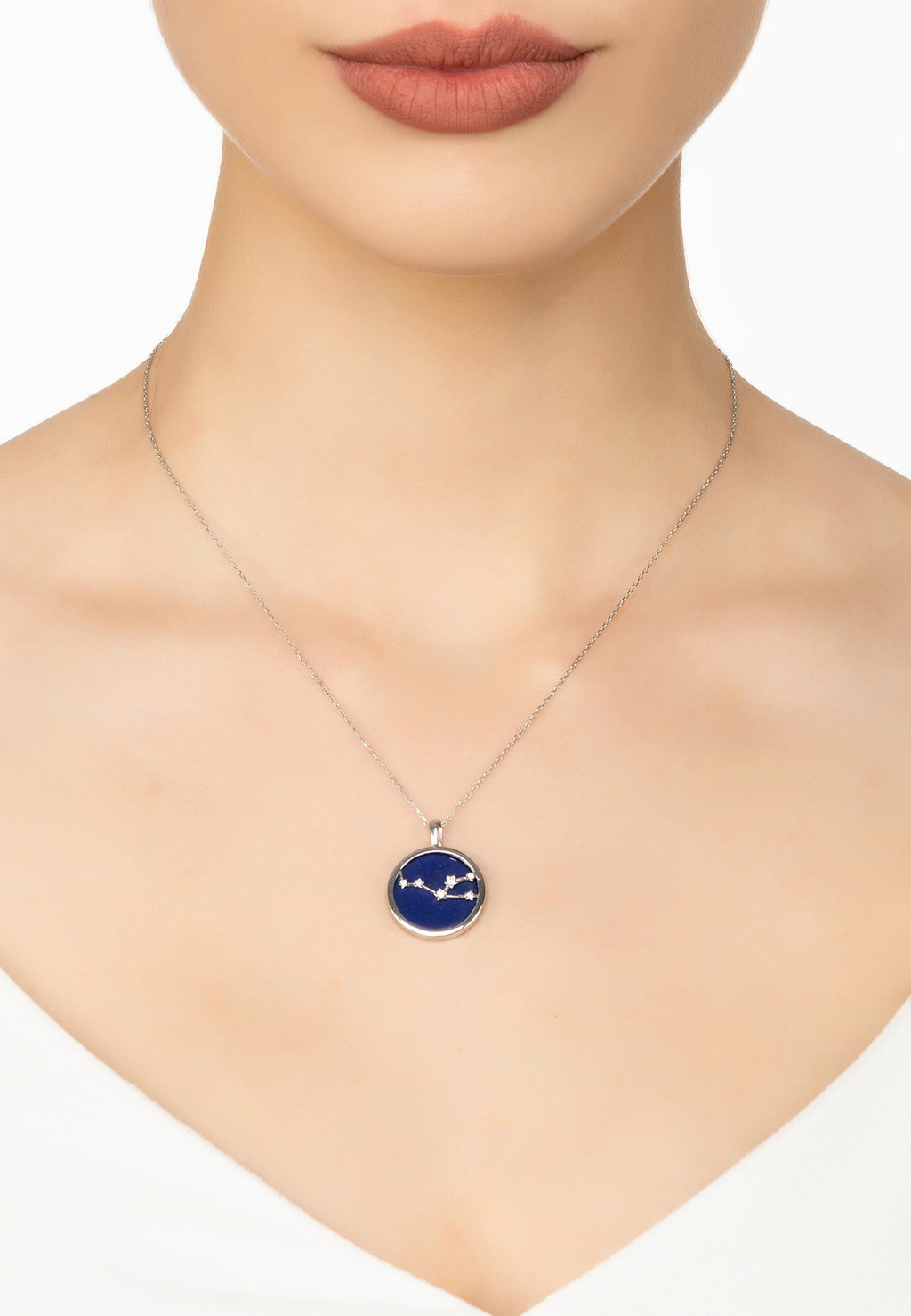 Zodiac Lapis Lazuli Gemstone Star Constellation Pendant Necklace Silver Taurus