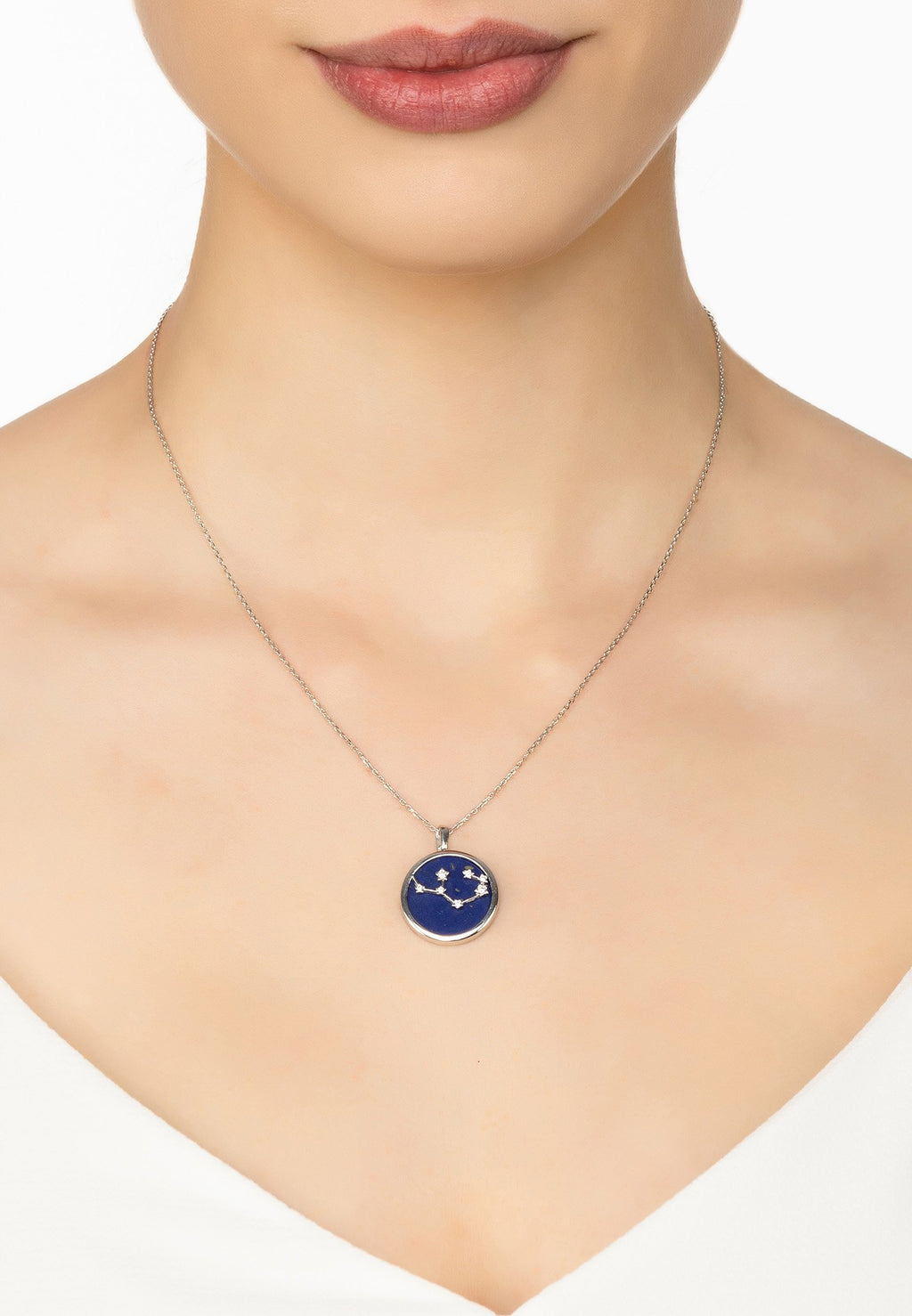 Zodiac Lapis Lazuli Gemstone Star Constellation Pendant Necklace Silver Sagittarius