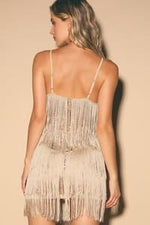 Get in the Groove Champagne Sequin Fringe Bodycon Dress