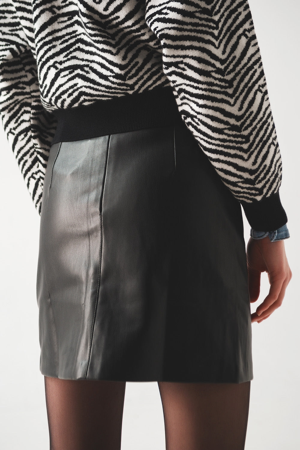 Black Leather Effect Miniskirt