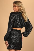 Shining with Confidence Black Sequin Two-Piece Bodycon Dress
