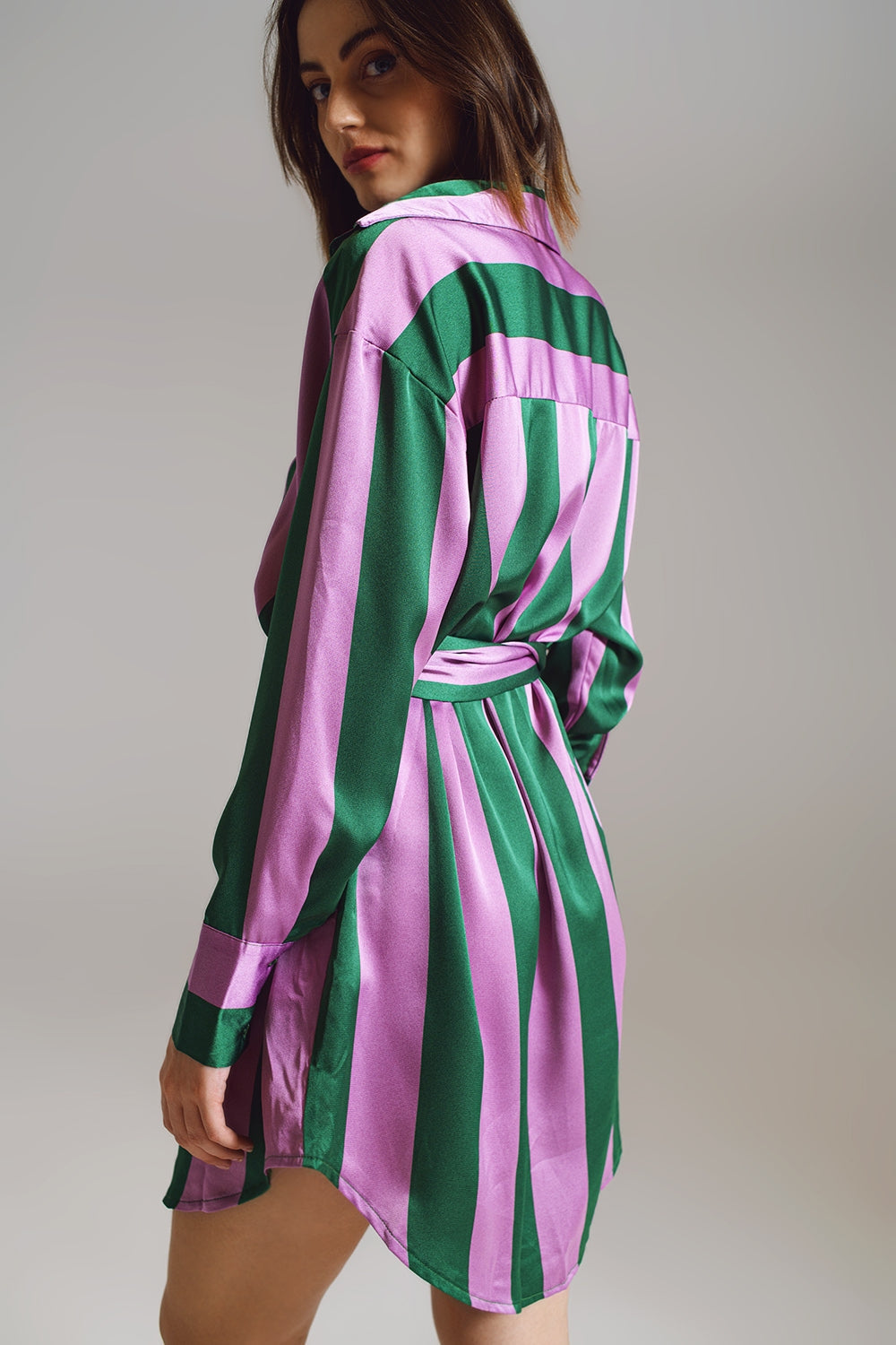 Short Shirt Dress in Lilac and Green Stripe