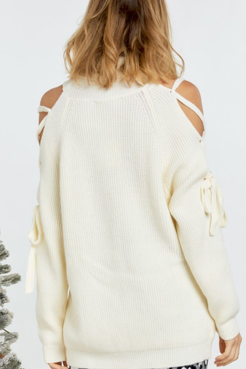 Laced Sleeve Turtleneck Sweater