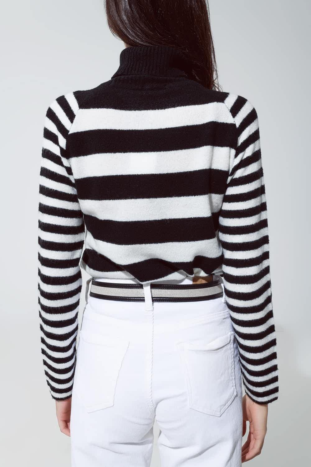 Turtleneck Sweater With Stripes in White and Black