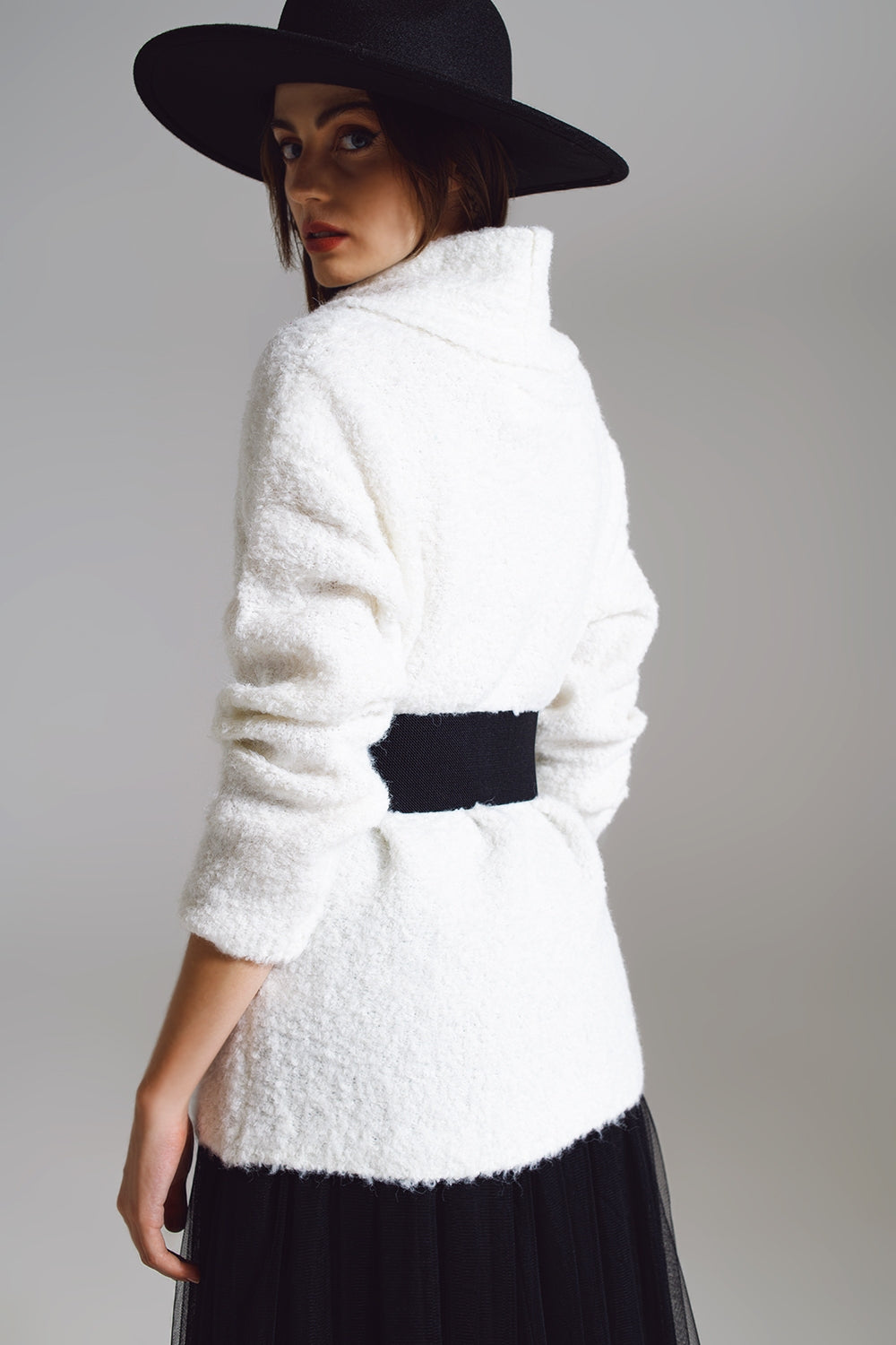 Wide Sweater With Bardot Neck in White