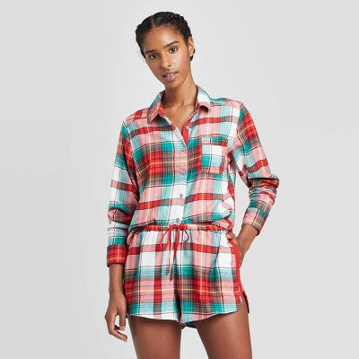 Colsie Plaid Flannel Notch Collar Pajama Set