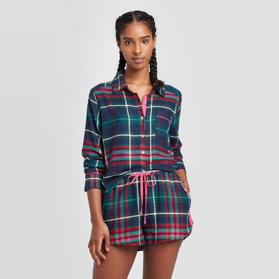 Colsie Plaid Flannel Notch Collar Pajama Set