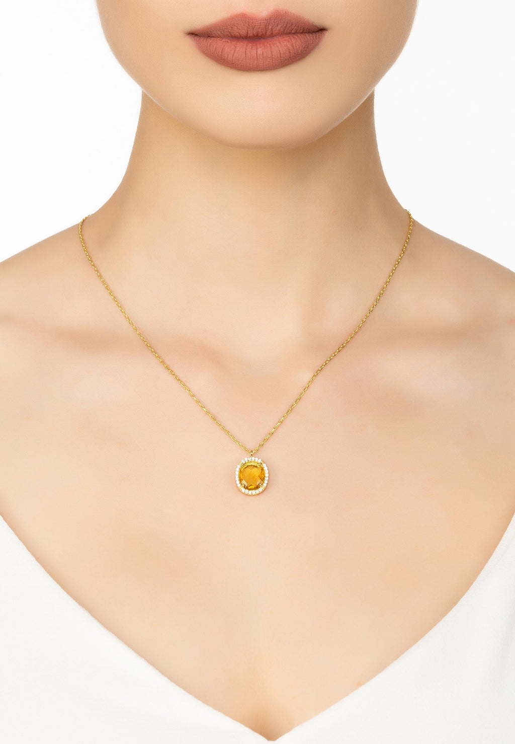 Beatrice Oval Gemstone Pendant Necklace Gold Citrine Hydro