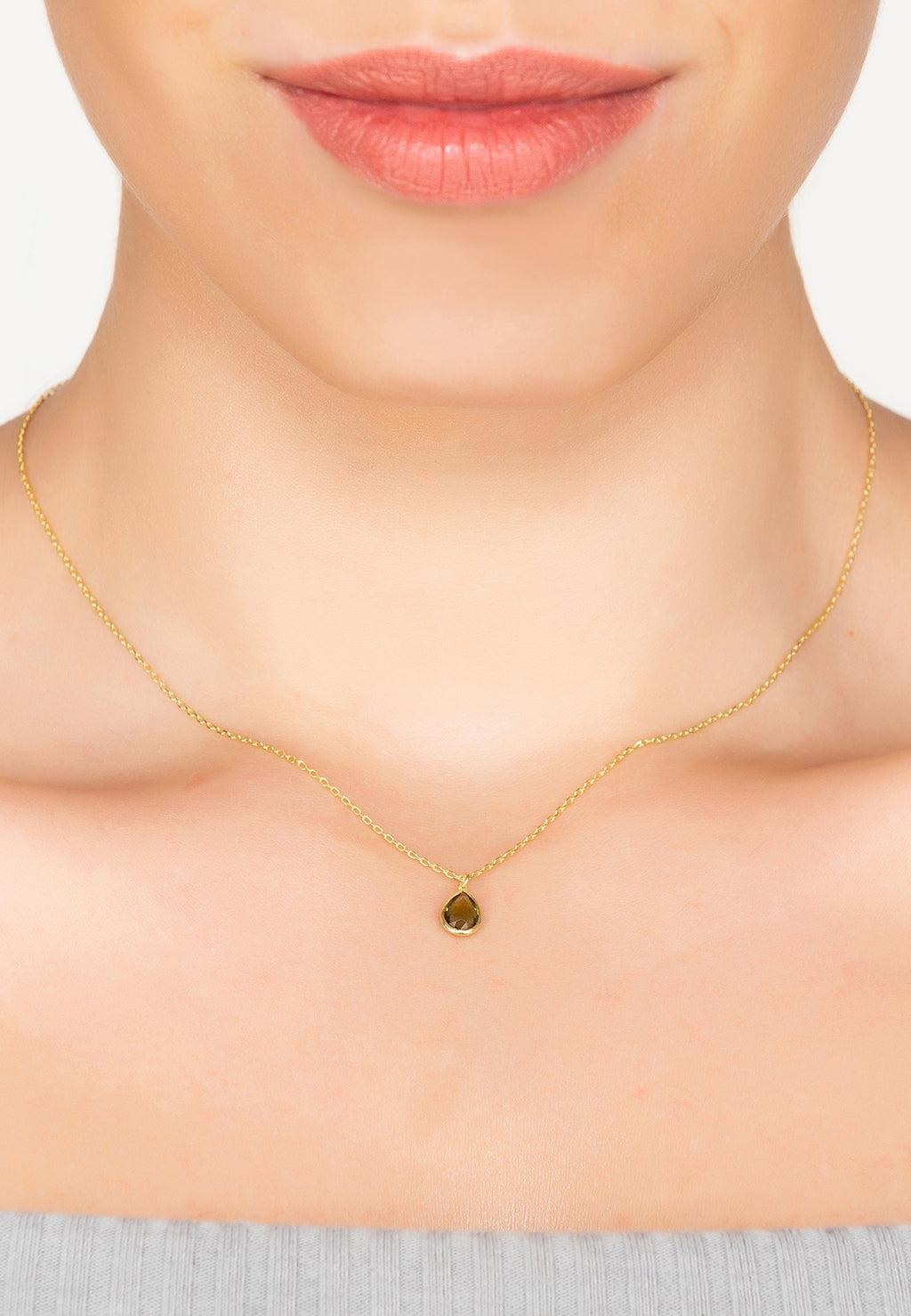 Pisa Mini Teardrop Necklace Gold Peridot