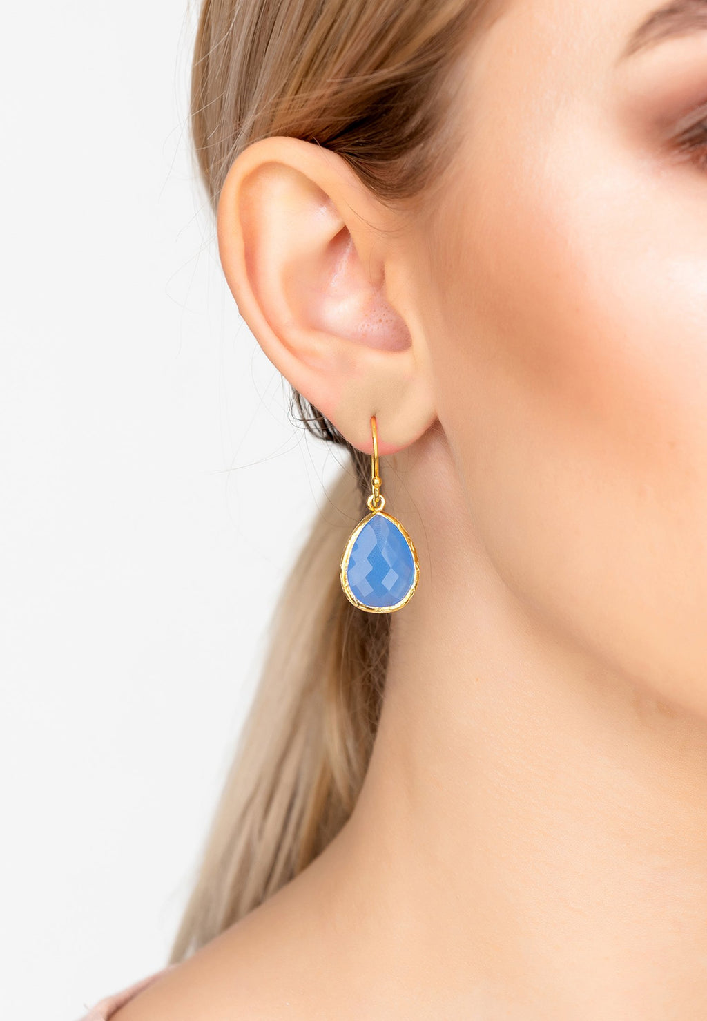 Petite Drop Earring Dark Blue Chalcedony Gold