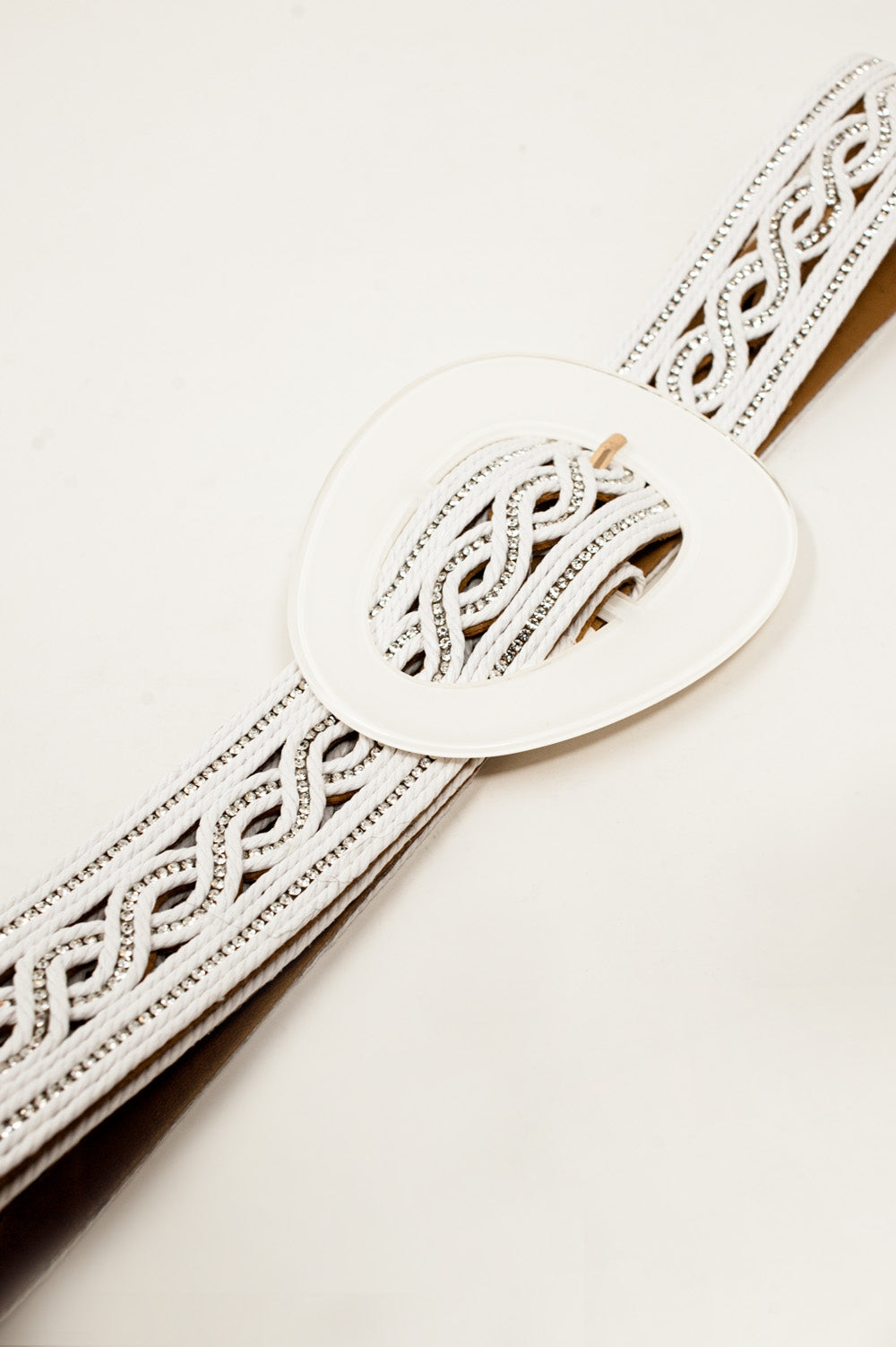 Crystal Embellished Belt in White