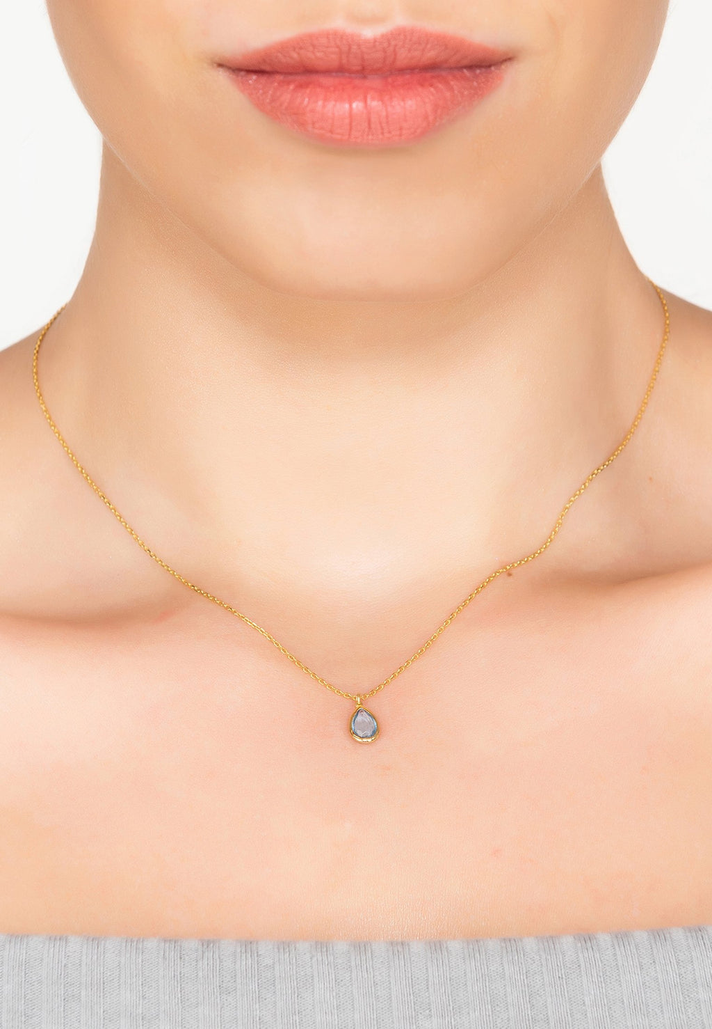 Pisa Mini Teardrop Necklace Gold Blue Topaz