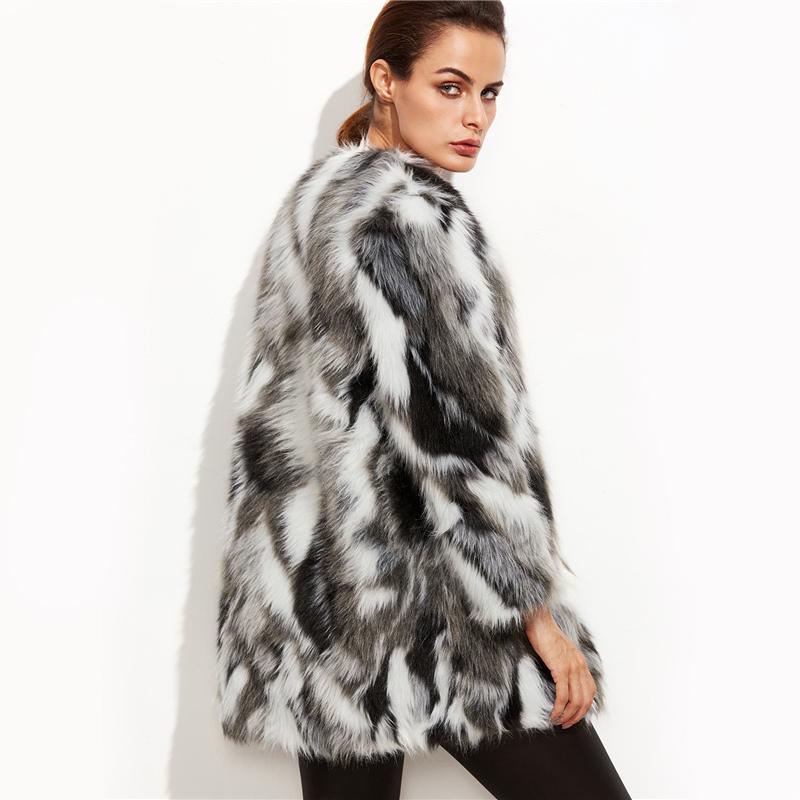 Faux Fur Fuzzy Color Block Open Front Coat