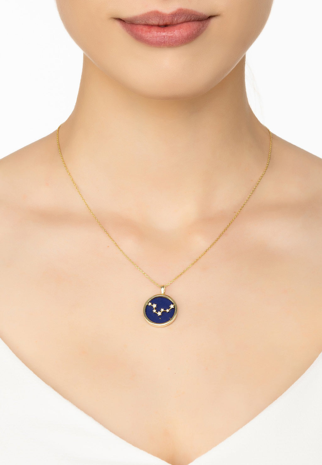 Zodiac Lapis Lazuli Gemstone Star Constellation Pendant Necklace Gold Pisces