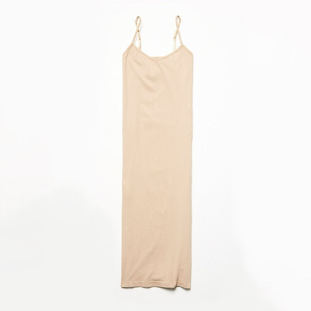Stretchy Nude Seamless Midi Slip Dress