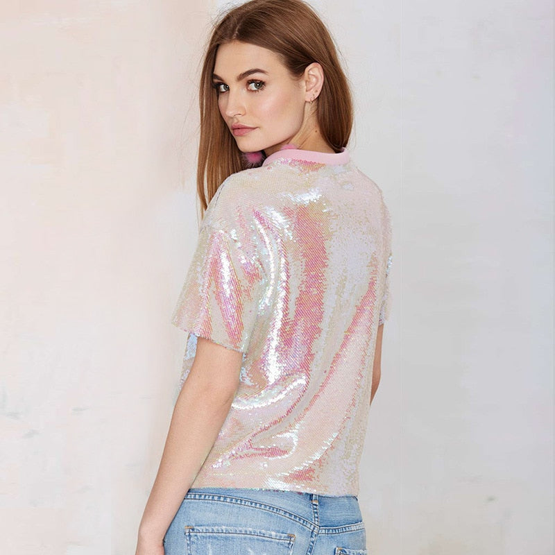 Night Fever Pink Sequined Tee