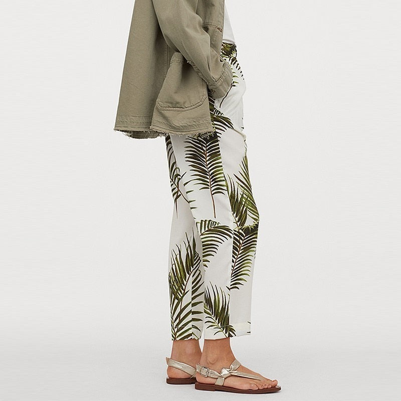 Palm Print Straight Trousers